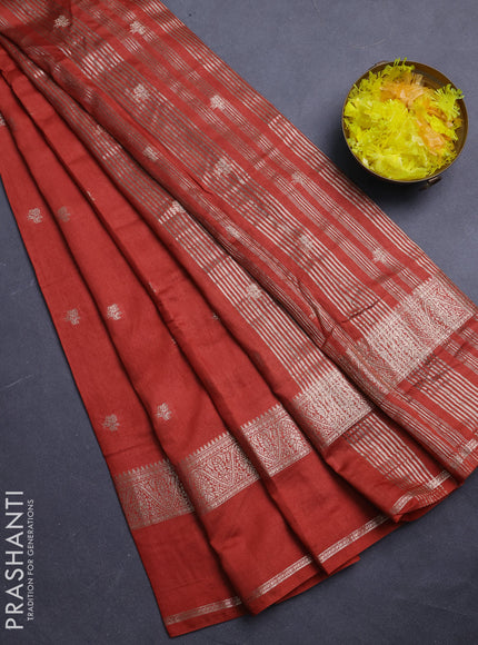 Semi chanderi saree rust shade and navy blue with allover zari woven buttas and rettapet zari woven border