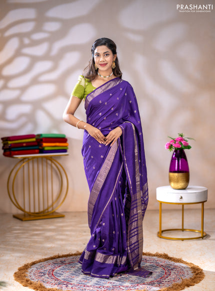 Semi chanderi saree violet and light green with allover zari woven buttas and rettapet zari woven border