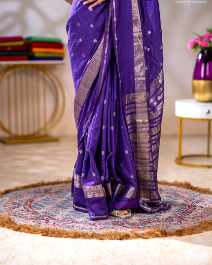 Semi chanderi saree violet and light green with allover zari woven buttas and rettapet zari woven border