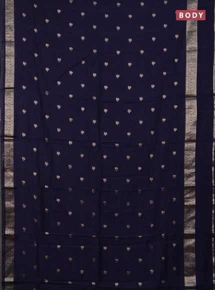 Semi chanderi saree navy blue and rust shade with allover zari woven buttas and rettapet zari woven border