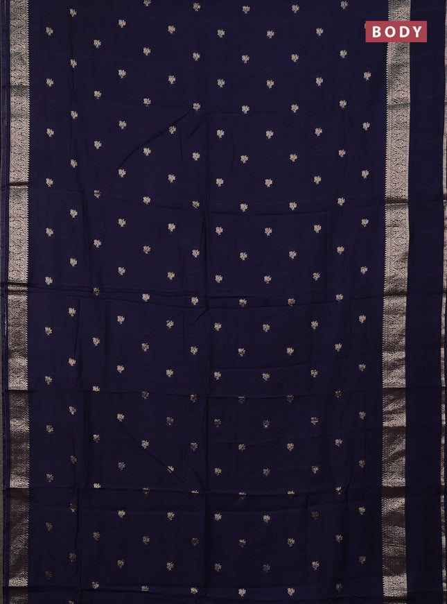 Semi chanderi saree navy blue and rust shade with allover zari woven buttas and rettapet zari woven border