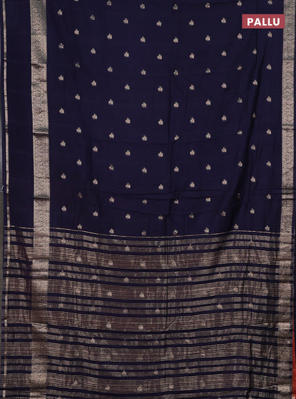 Semi chanderi saree navy blue and rust shade with allover zari woven buttas and rettapet zari woven border