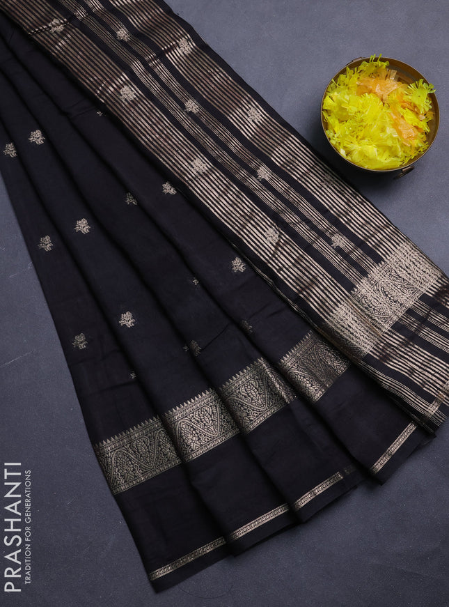 Semi chanderi saree black and red with allover zari woven buttas and rettapet zari woven border
