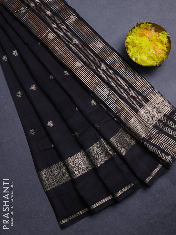 Semi chanderi saree black and red with allover zari woven buttas and rettapet zari woven border