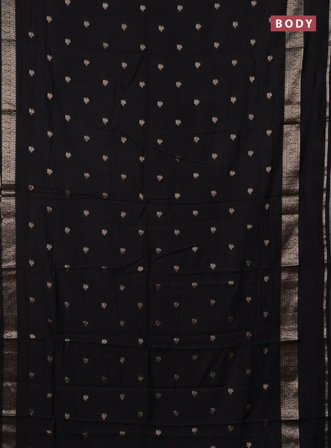 Semi chanderi saree black and red with allover zari woven buttas and rettapet zari woven border