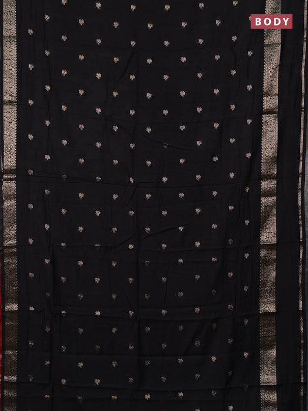 Semi chanderi saree black and red with allover zari woven buttas and rettapet zari woven border