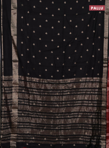 Semi chanderi saree black and red with allover zari woven buttas and rettapet zari woven border