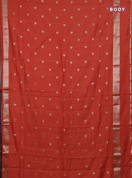Semi chanderi saree rust shade and deep jamun with allover zari woven buttas and rettapet zari woven border