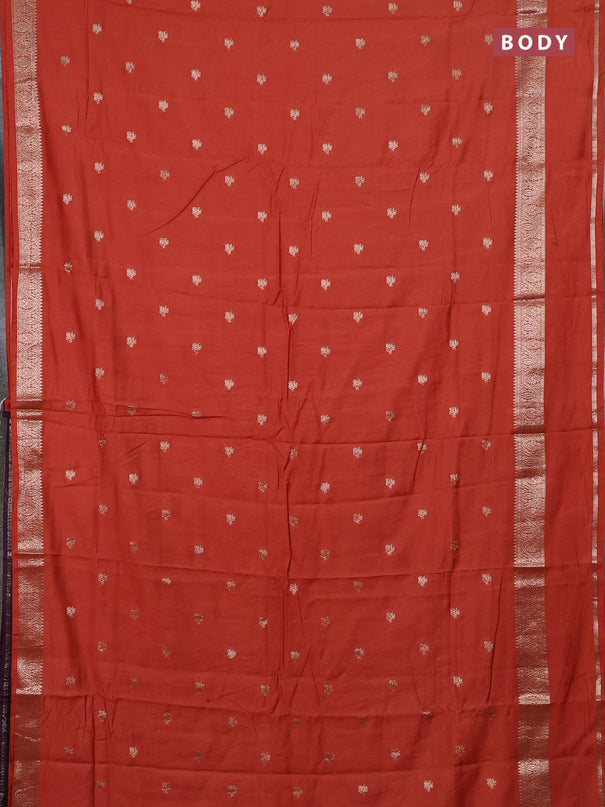 Semi chanderi saree rust shade and deep jamun with allover zari woven buttas and rettapet zari woven border