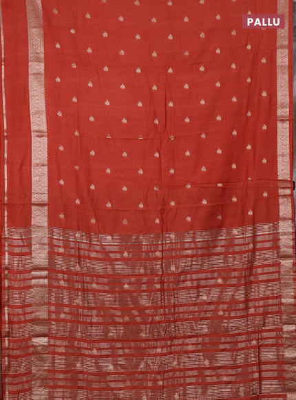 Semi chanderi saree rust shade and deep jamun with allover zari woven buttas and rettapet zari woven border