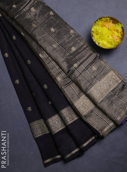 Semi chanderi saree black and blue with allover zari woven buttas and rettapet zari woven border