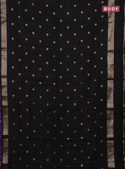 Semi chanderi saree black and blue with allover zari woven buttas and rettapet zari woven border