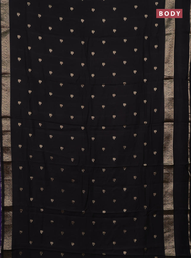Semi chanderi saree black and blue with allover zari woven buttas and rettapet zari woven border