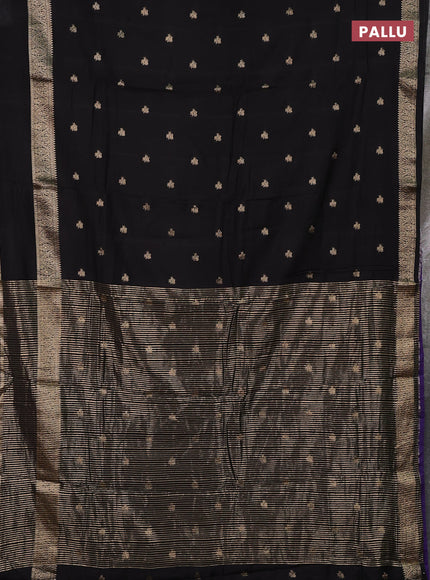 Semi chanderi saree black and blue with allover zari woven buttas and rettapet zari woven border