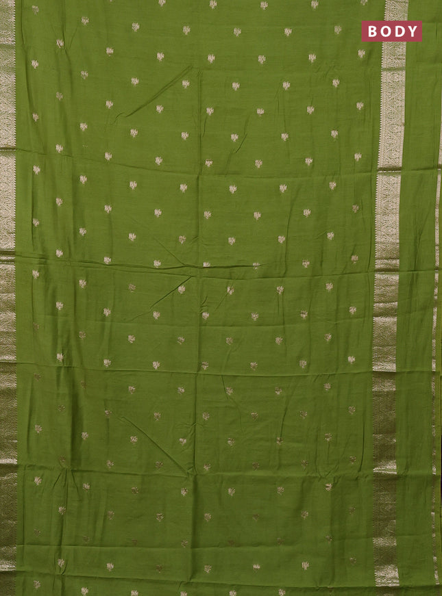 Semi chanderi saree light green and violet with allover zari woven buttas and rettapet zari woven border