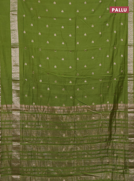 Semi chanderi saree light green and violet with allover zari woven buttas and rettapet zari woven border