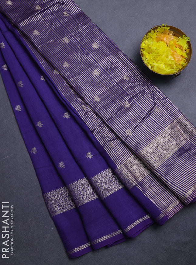 Semi chanderi saree blue and black with allover zari woven buttas and rettapet zari woven border