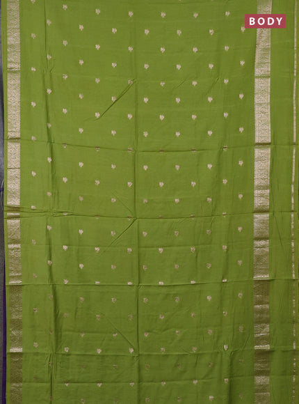 Semi chanderi saree light green and violet with allover zari woven buttas and rettapet zari woven border