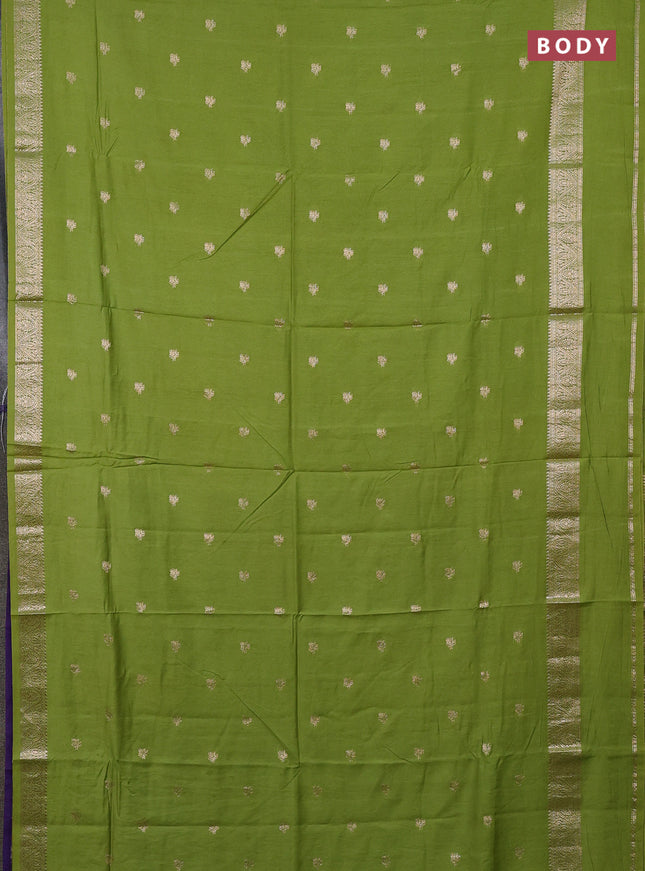 Semi chanderi saree light green and violet with allover zari woven buttas and rettapet zari woven border