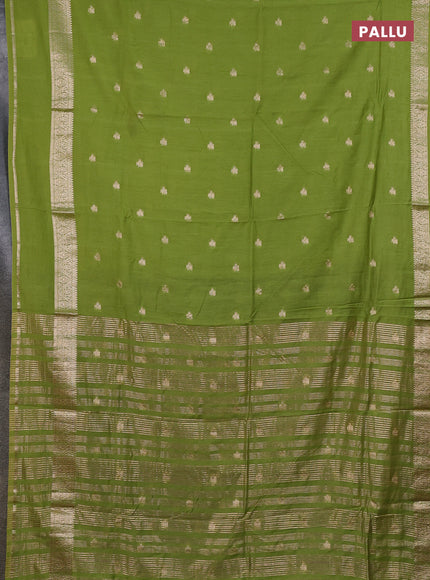 Semi chanderi saree light green and violet with allover zari woven buttas and rettapet zari woven border