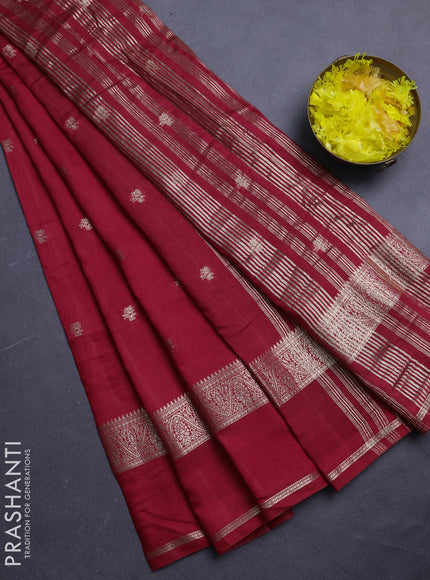 Semi chanderi saree red and black with allover zari woven buttas and rettapet zari woven border