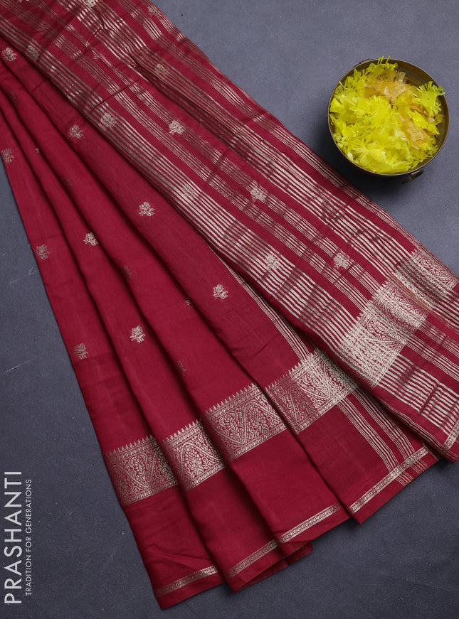 Semi chanderi saree red and black with allover zari woven buttas and rettapet zari woven border