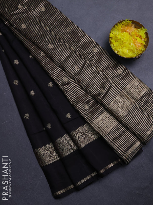 Semi chanderi saree black and rust shade with allover zari woven buttas and rettapet zari woven border
