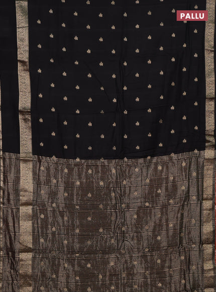 Semi chanderi saree black and rust shade with allover zari woven buttas and rettapet zari woven border