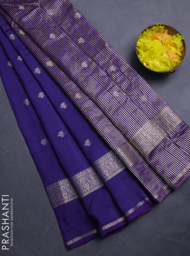 Semi chanderi saree blue and wine shade with allover zari woven buttas and rettapet zari woven border