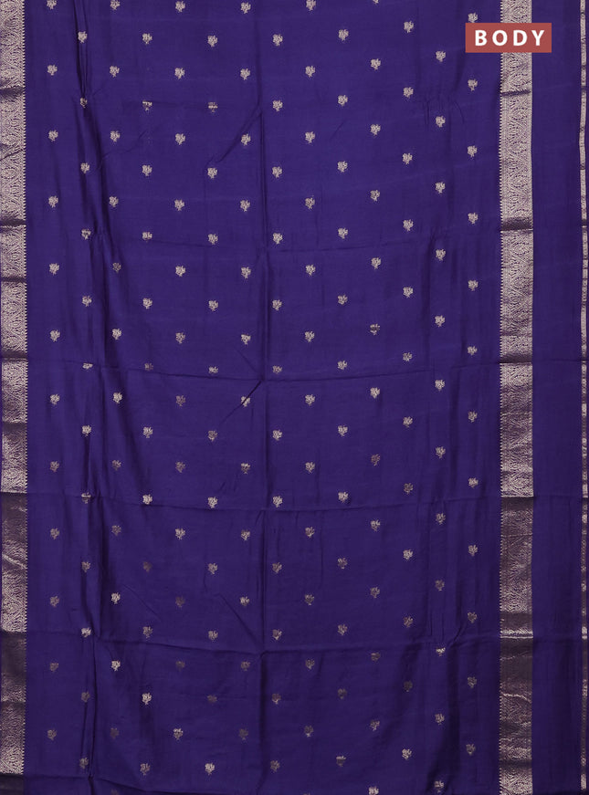 Semi chanderi saree blue and wine shade with allover zari woven buttas and rettapet zari woven border