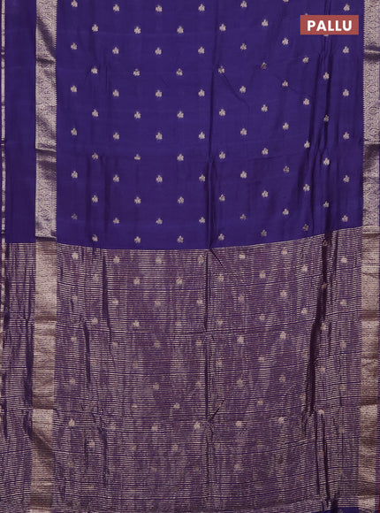Semi chanderi saree blue and wine shade with allover zari woven buttas and rettapet zari woven border