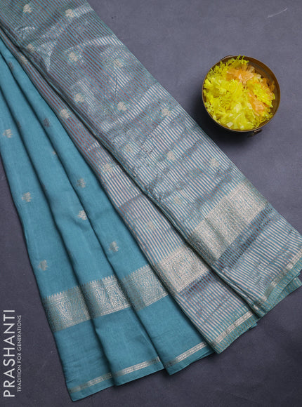 Semi chanderi saree pastel green and pink with allover zari woven buttas and rettapet zari woven border