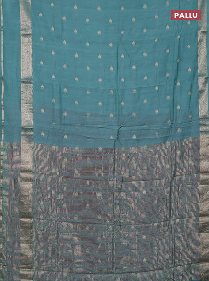Semi chanderi saree pastel green and pink with allover zari woven buttas and rettapet zari woven border