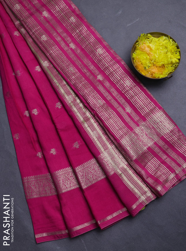 Semi chanderi saree pink and light green with allover zari woven buttas and rettapet zari woven border