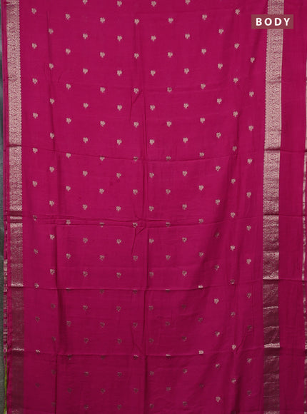 Semi chanderi saree pink and light green with allover zari woven buttas and rettapet zari woven border