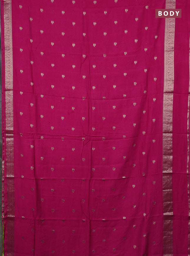 Semi chanderi saree pink and light green with allover zari woven buttas and rettapet zari woven border