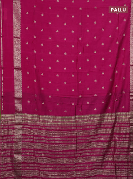 Semi chanderi saree pink and light green with allover zari woven buttas and rettapet zari woven border