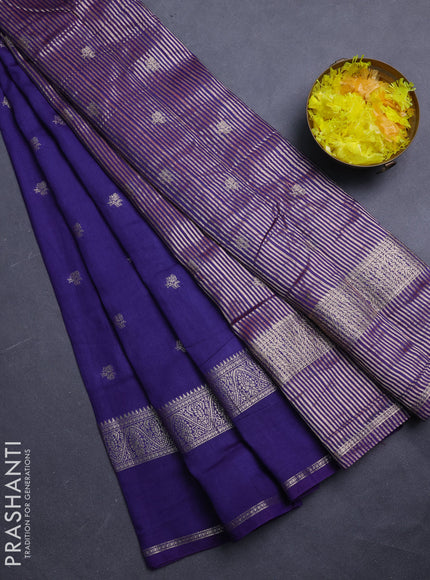 Semi chanderi saree blue and light pink with allover zari woven buttas and rettapet zari woven border