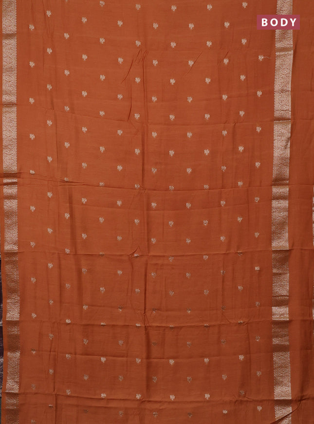 Semi chanderi saree rust shade and deep wine with allover zari woven buttas and rettapet zari woven border