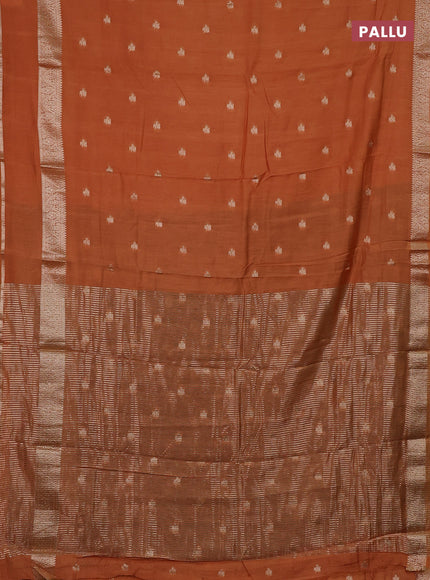 Semi chanderi saree rust shade and deep wine with allover zari woven buttas and rettapet zari woven border