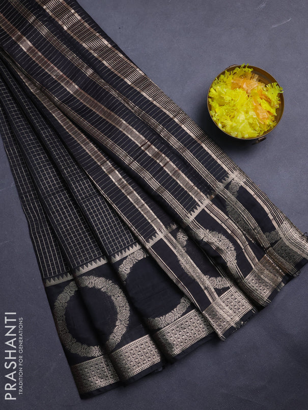 Semi chanderi saree black and red with allover zari checked pattern and zari woven butta border