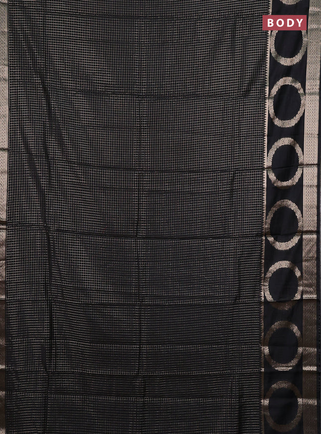 Semi chanderi saree black and red with allover zari checked pattern and zari woven butta border