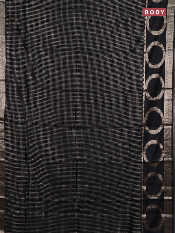Semi chanderi saree black and red with allover zari checked pattern and zari woven butta border