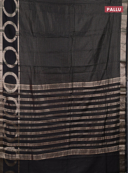 Semi chanderi saree black and red with allover zari checked pattern and zari woven butta border