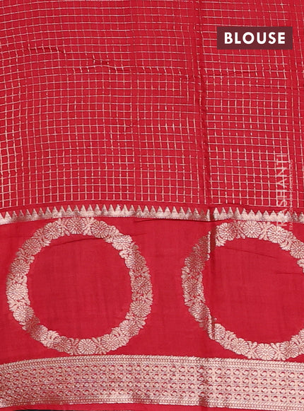 Semi chanderi saree black and red with allover zari checked pattern and zari woven butta border