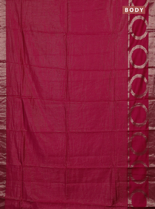 Semi chanderi saree pink and violet with allover zari checked pattern and zari woven butta border