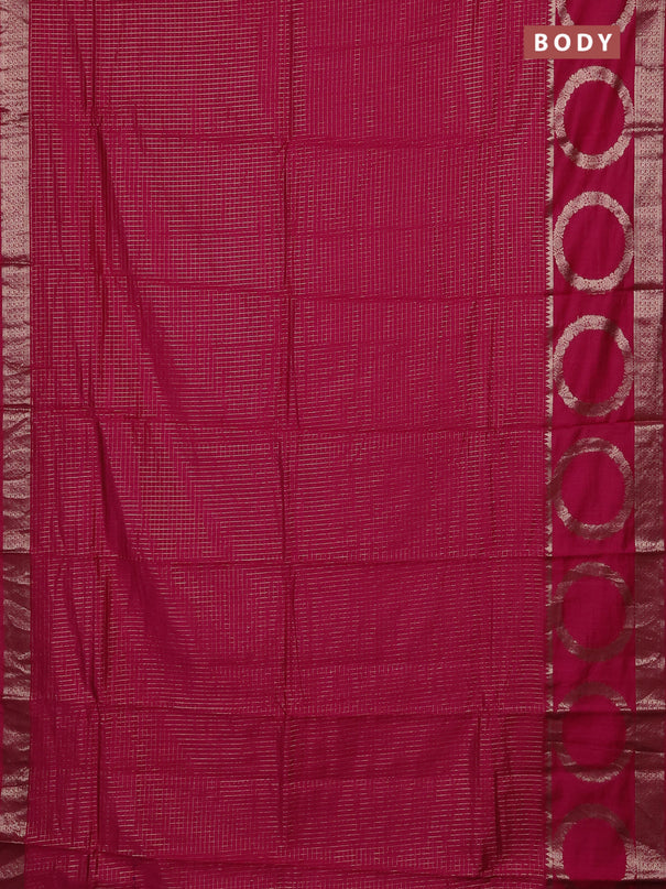 Semi chanderi saree pink and violet with allover zari checked pattern and zari woven butta border