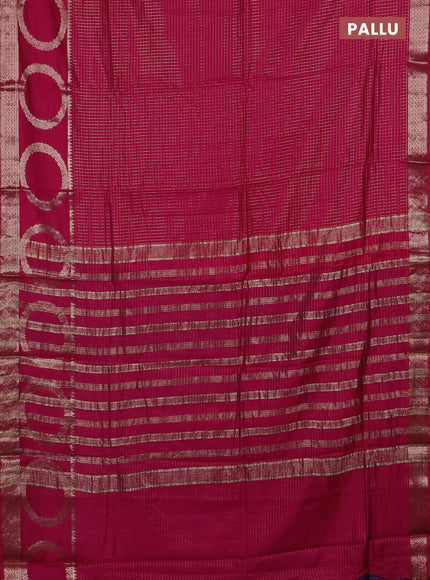 Semi chanderi saree pink and violet with allover zari checked pattern and zari woven butta border