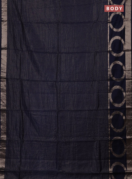 Semi chanderi saree navy blue and violet with allover zari checked pattern and zari woven butta border