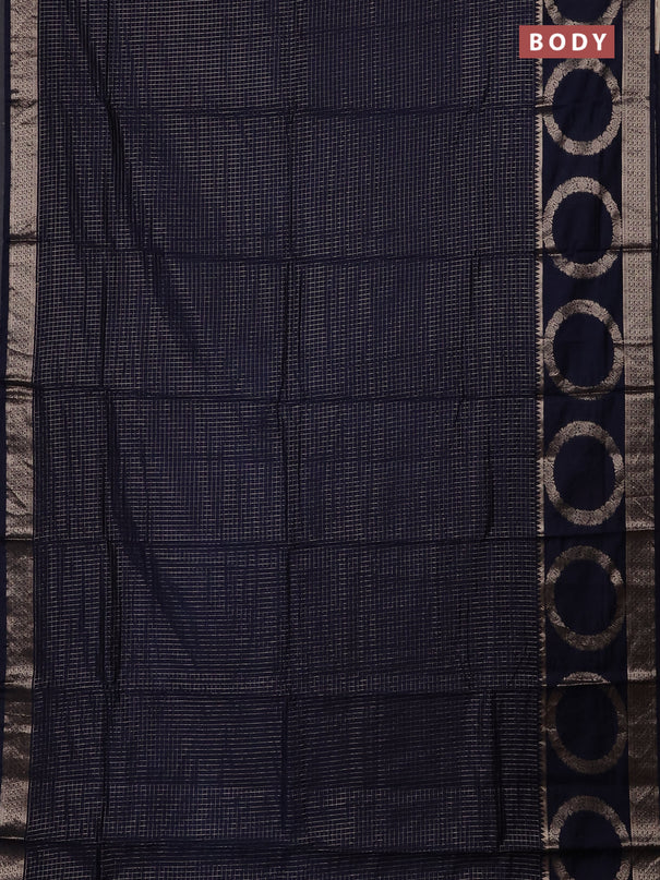 Semi chanderi saree navy blue and violet with allover zari checked pattern and zari woven butta border